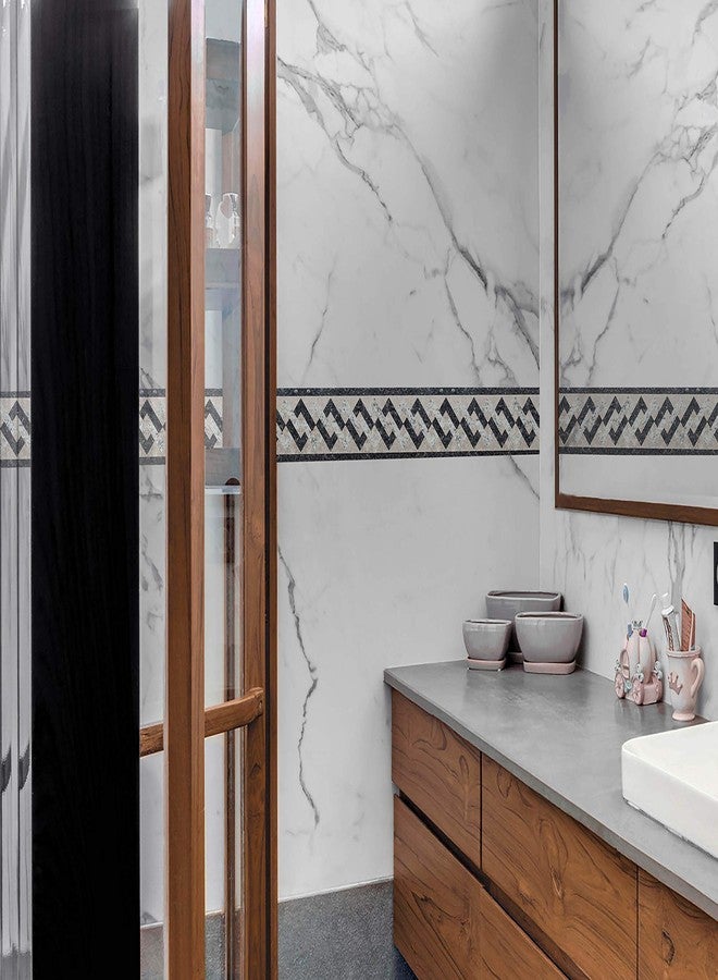 WallDesign Decor Border Sticker - Marble Stone Interlink Pattern - 3 inch by 10 ft - for Bathroom, Kitchen, Living Room Wall - Glossy Laminated Waterproof PVC Roll - Image 4